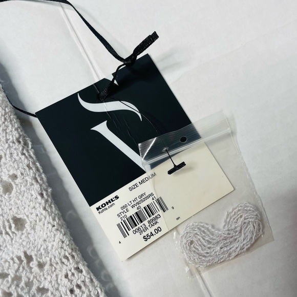 Simply Vera Vera Wang Gray Pointelle Knit Lace Up 2Fer Crewneck Tank Top M NWT - Picture 7 of 10